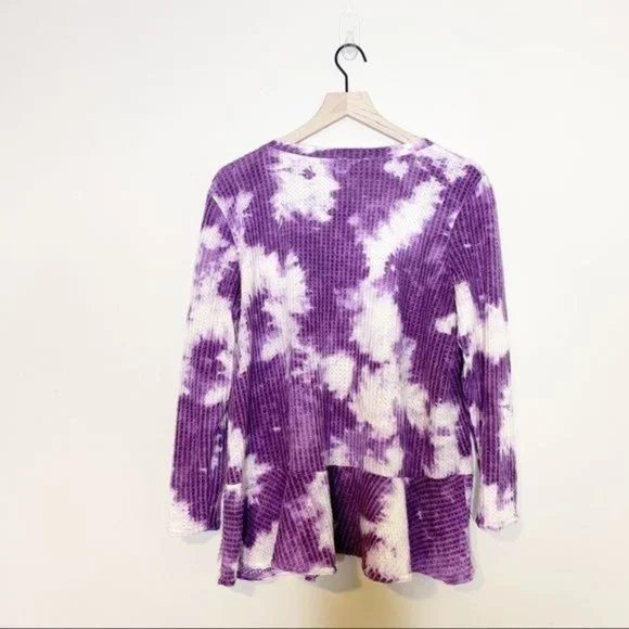 NEW Love...Ady Purple Tie Dye Long Sleeve Peplum Tunic Thermal Top 1X - Picture 3 of 10